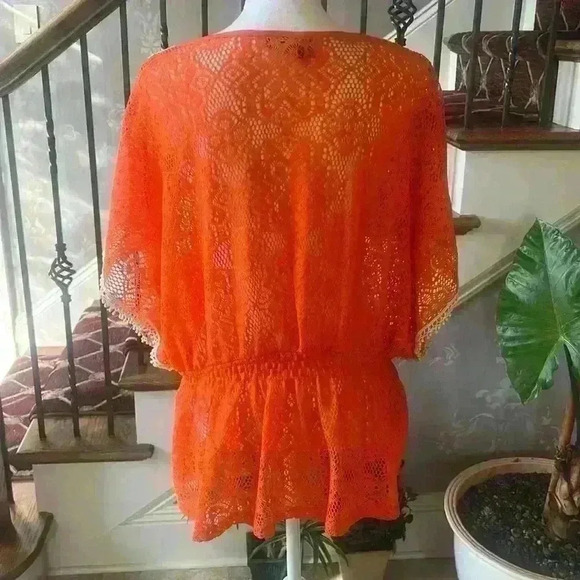 Lola B orange and cream swimsuit cover up. Silver studded in front. NWOT. Large. - Picture 4 of 13